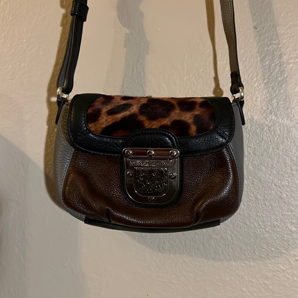 Brighton Leather Leopard Calf Hair Crossbody Purse